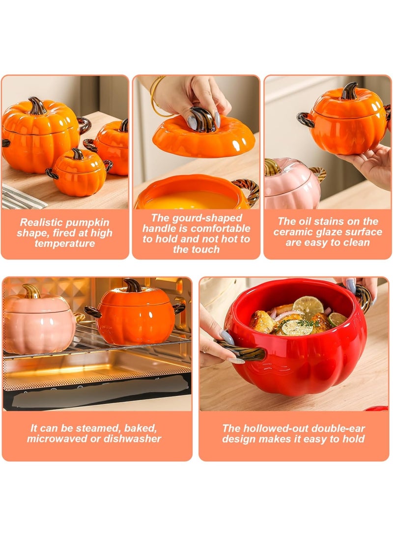 Arabest Pumpkin Dutch Oven Pot with Lid and Handle 1.7L Non Stick Ceramic Pumpkin Shaped Kitchen Pot Even Heating Dutch Oven for Stew Soup Cooking Holiday Kitchen Decor - Image 2